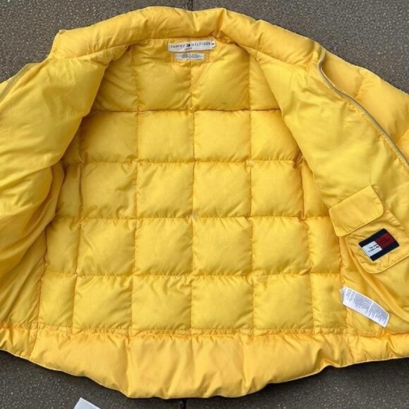 Vintage Y2K Tommy Hilfiger Jeans Yellow Puffer Coat Women's Size Medium Preppy - Picture 4 of 15